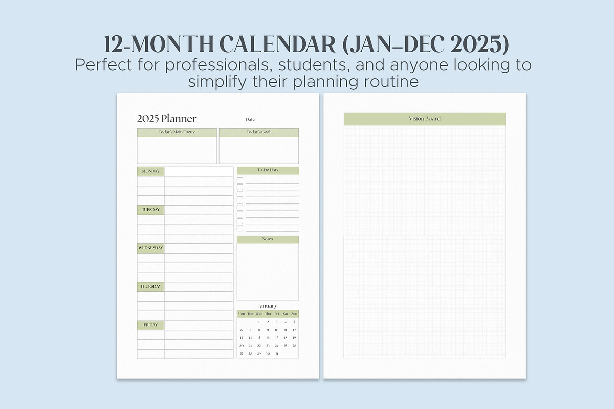 2025 Clean Daily and Monthy Planner, a Stationery Template by Oshin Design (Photo 2 of 4)