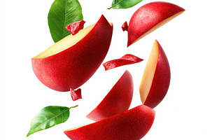 Red mango fruit with green leaf and, a Business Photo by Pixeness Studio