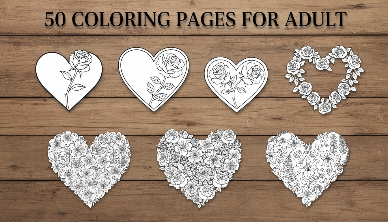 50 Rose Heart Frame Coloring Pages, an Illustration by Amazin_art