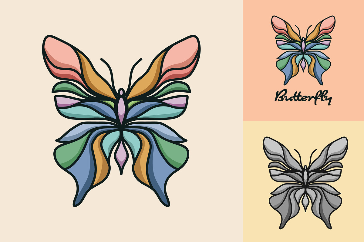 A butterfly with a rainbow pattern, a Branding & Logo Template by Saba Vector