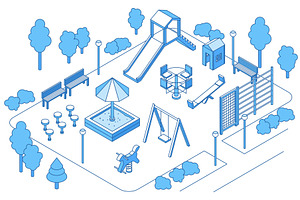 Isometric playground kids. Children, an Illustration by Valerie Bodnar