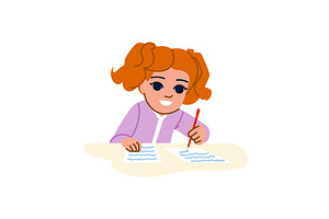 Smiling schoolgirl writing on paper, an Object Illustration by pikepicture