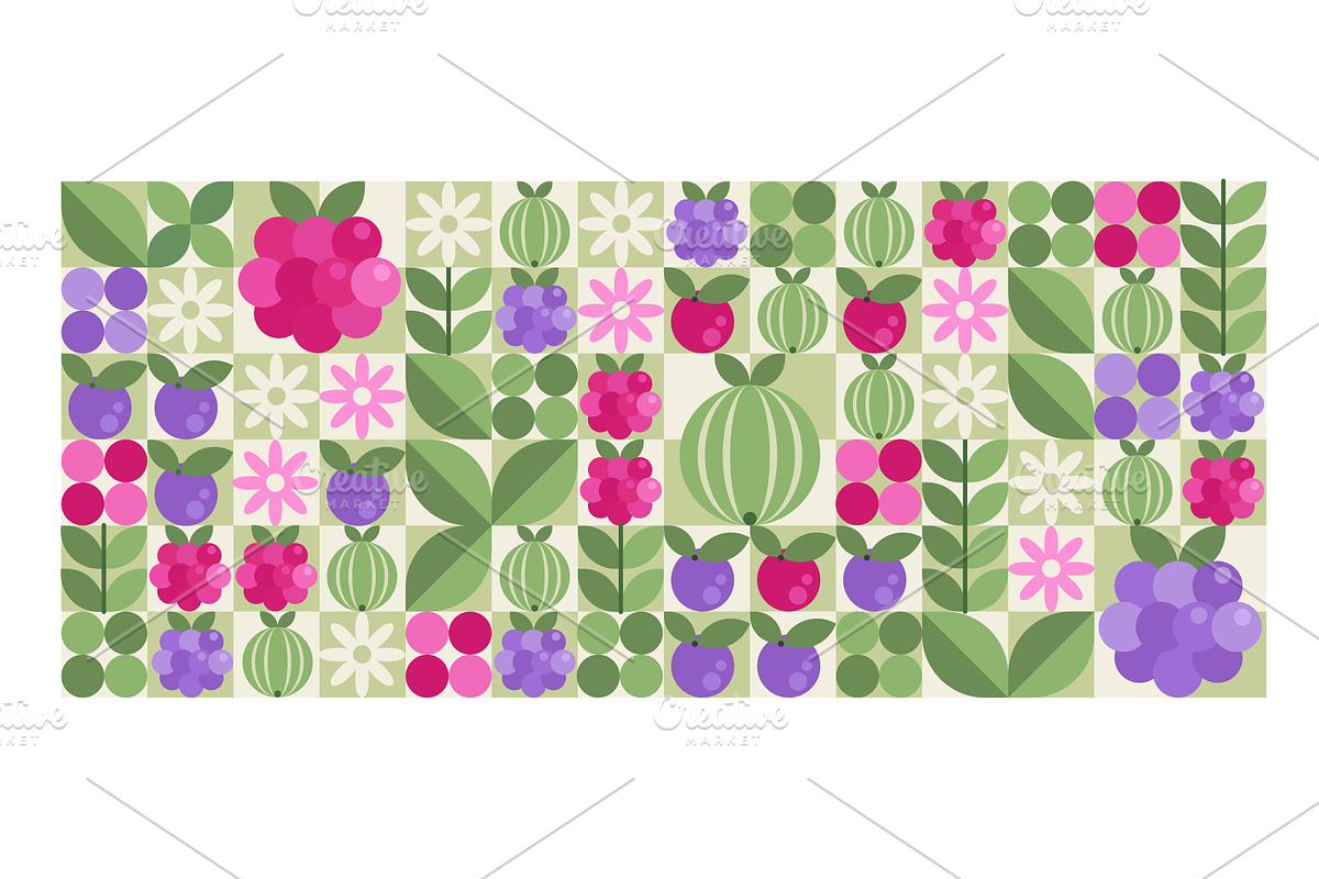 Geometric berry pattern with, an Illustration by art PVP - market