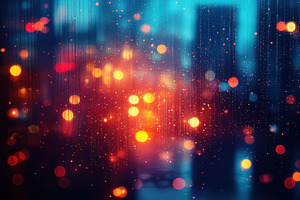Rainy cityscape with glowing bokeh lights viewed through wet gla, an Abstract Photo by José Manuel Gelpi