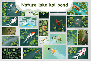 Nature lake koi pond illustration, an Animal Illustration by foxndeer