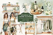 Watercolor Cleaning &Laundry Clipart, an Illustration by NadiaTheronArt (Thumbnail 1 of 5)