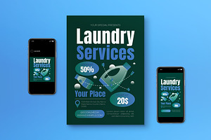 Flat Laundry Services Flyer Set, a Flyer Template by graphicook