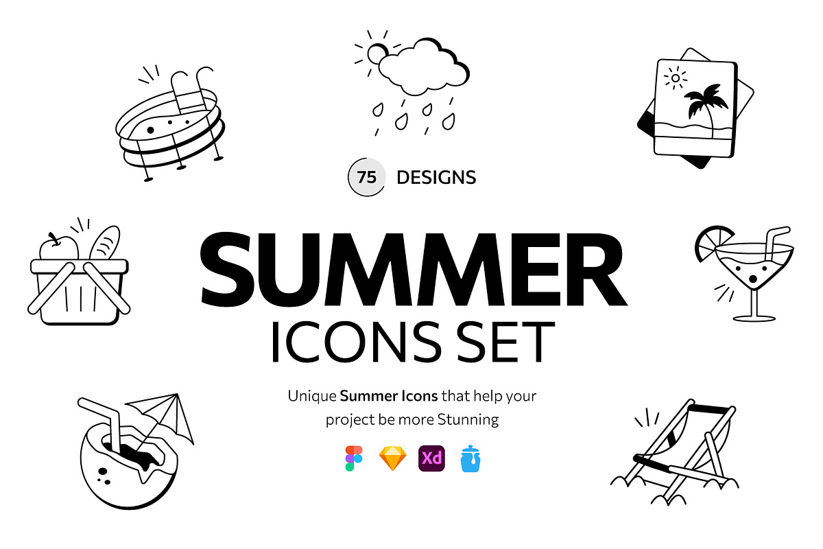 Summer and Beach Doodles Set, an Outline Icon by Prosymbols (Photo 1 of 7)