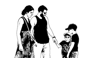 Young parents with children stencil isolated graphic, a Person Illustration by DanFLCreativo
