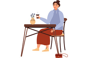 Woman drink coffee in cafe sit at, a Person Illustration by vectorpointstudio