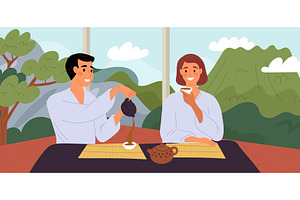 Man and woman drinking tea while, a Food Illustration by Vectorbuum