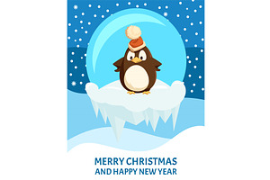 Penguin On Ice Floe In Santa Hat