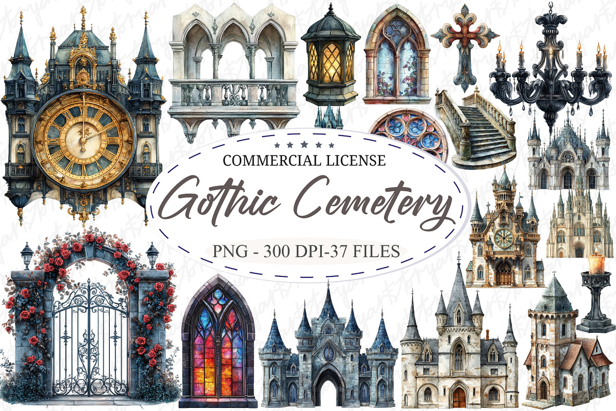 Watercolor Gothic Palace Clipart, an Illustration by designcity5 (Photo 1 of 5)