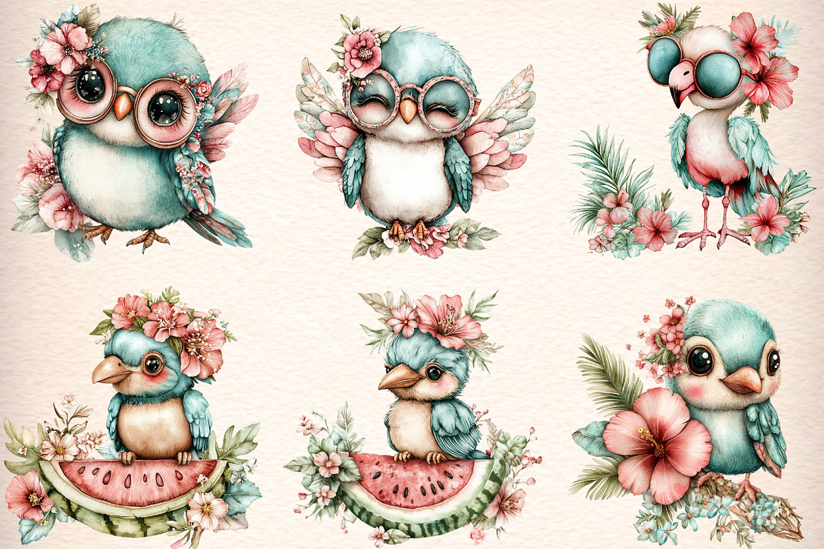 summer tropical birds clipart, an Illustration by GatewayDesign (Photo 2 of 9)