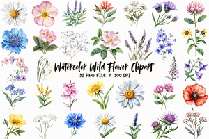Watercolor Wild Flower Clipart, an Illustration by Libby Wishes