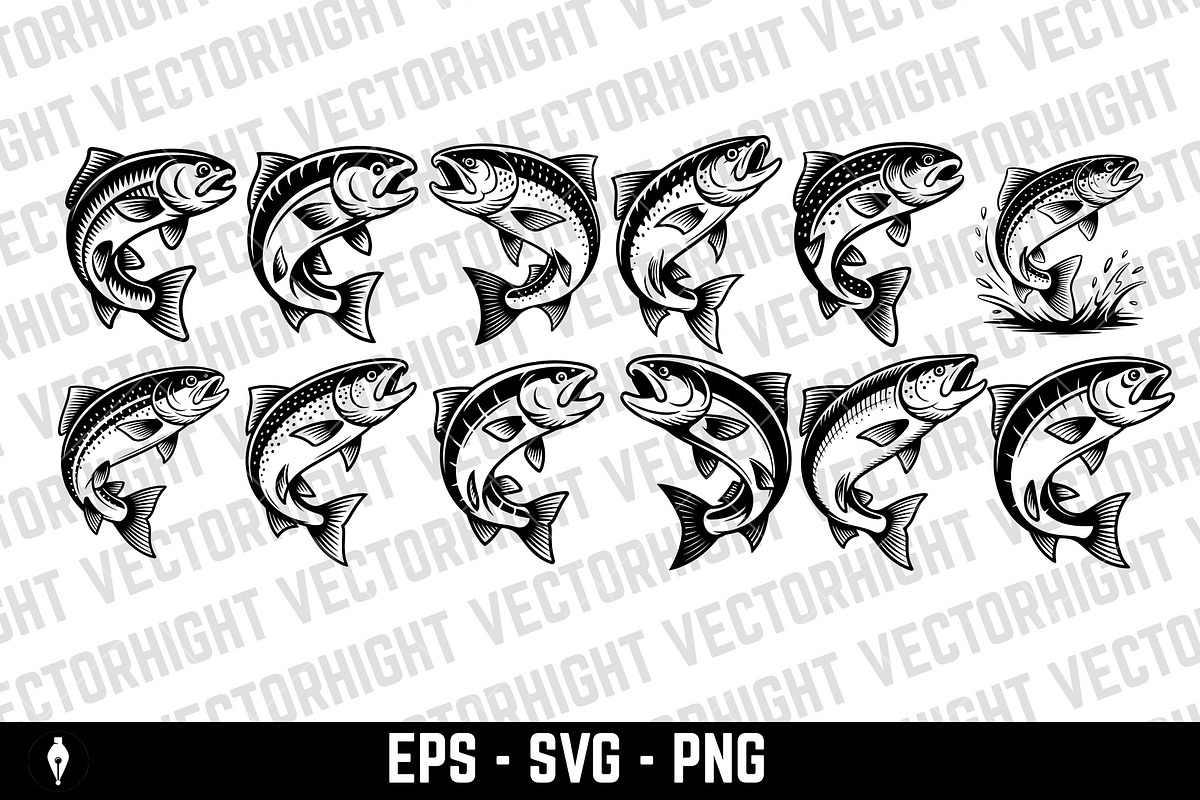 vector icon of a jumping salmon, an Animal Illustration by Vectorhight (Photo 1 of 5)