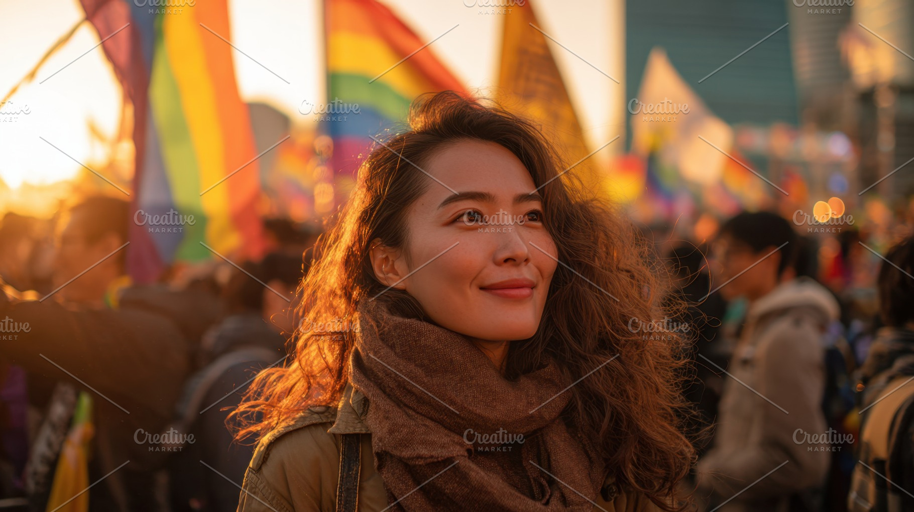 Woman smiling at colorful event, a Photo by Beautiful things