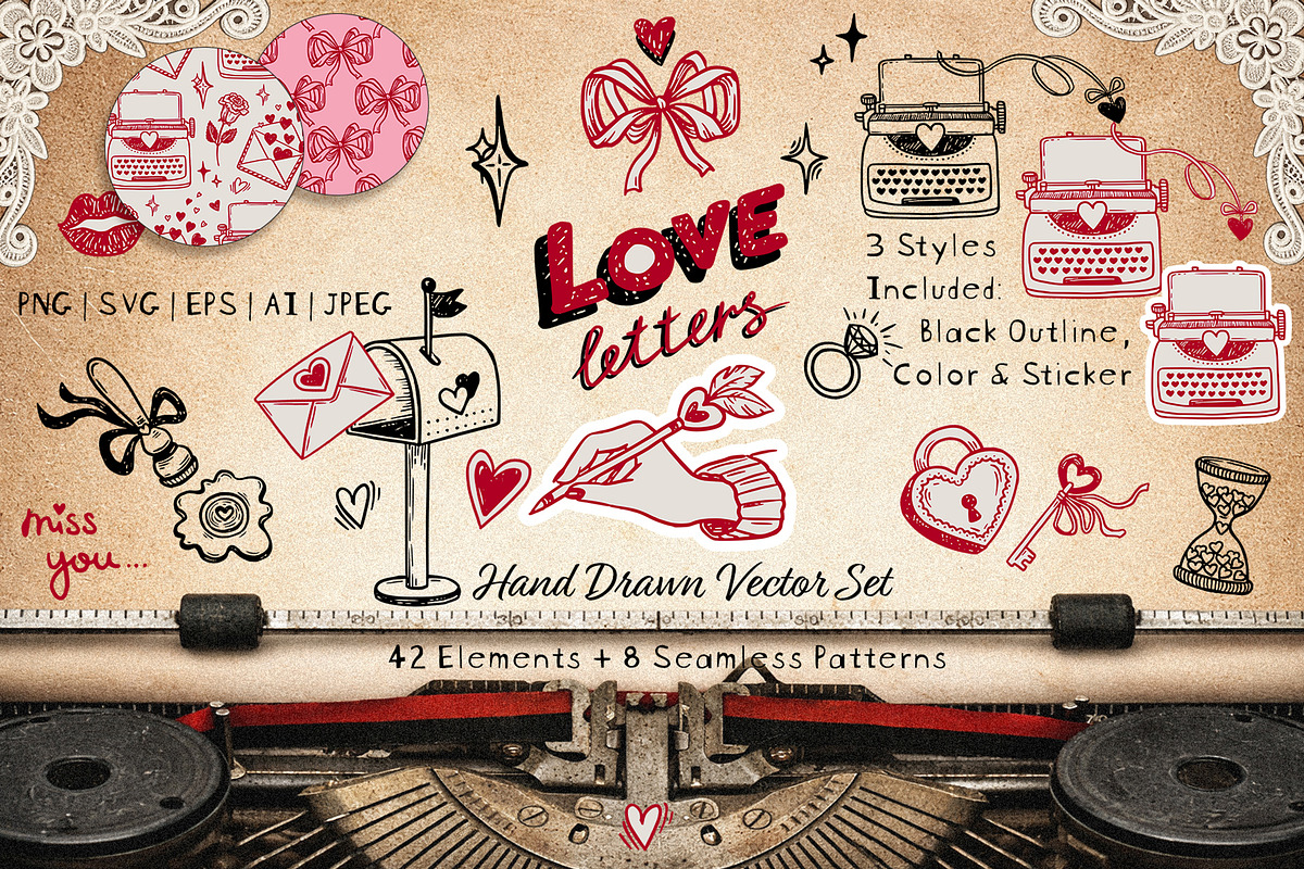 Love Letters Hand Drawn Vector Set, a Graphic by Nadya Saen Art (Photo 1 of 7)