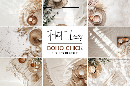 Boho Table Flat Lay Mockup Bundle, a Background Photo by TatiMockup