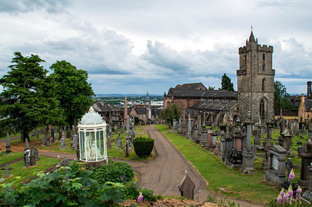 View on old church and cemetery.