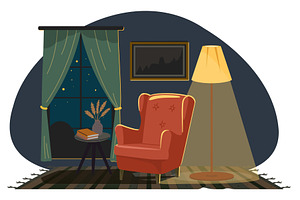 Night room interior with reading, an Object Illustration by Vectorbuum