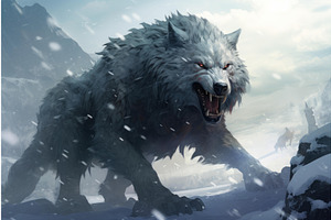 Solitary Wolf On Snowy Mountain