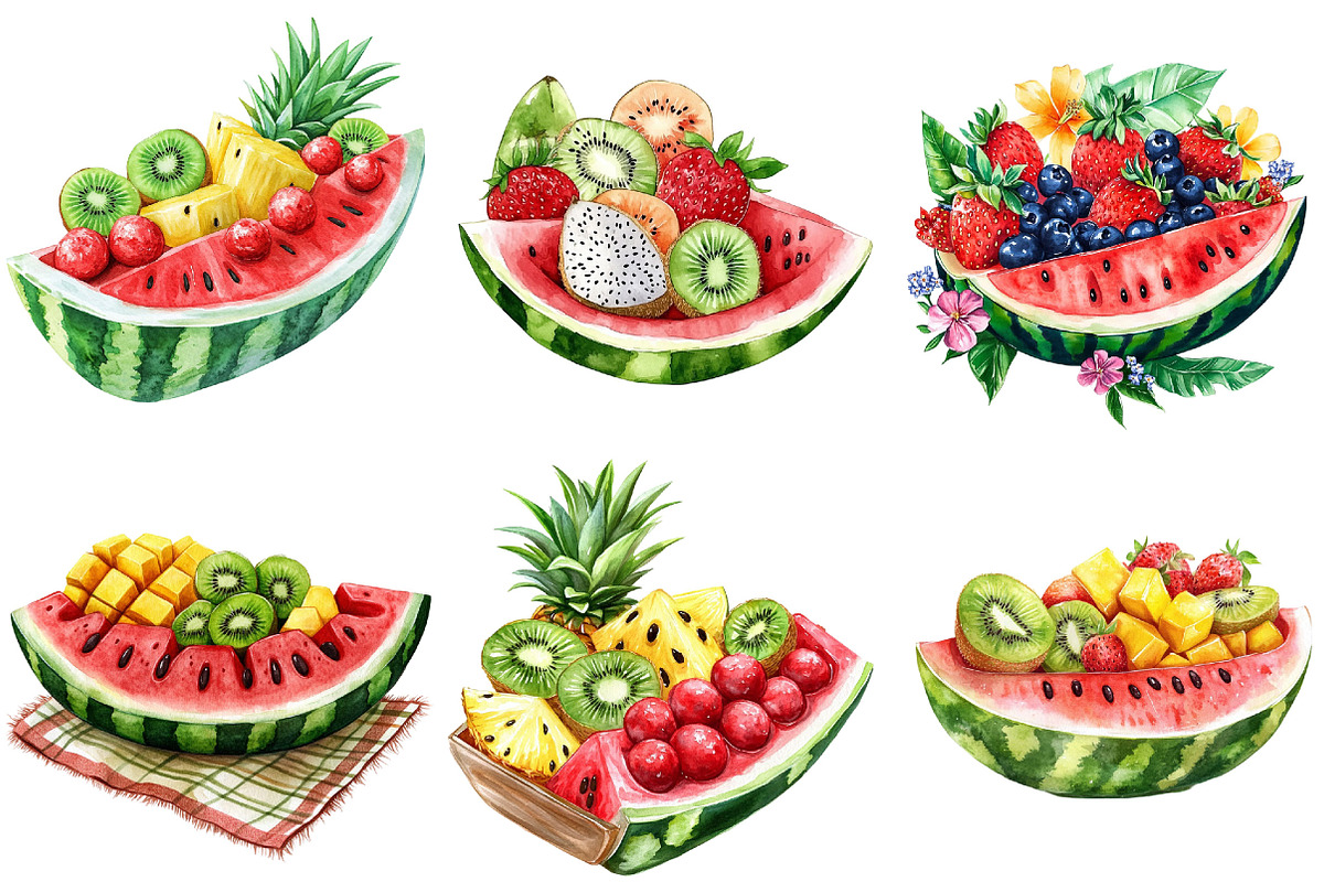 Watermelon Boat with Fruit Clipart, an Illustration by Pixels.Craft (Photo 7 of 9)