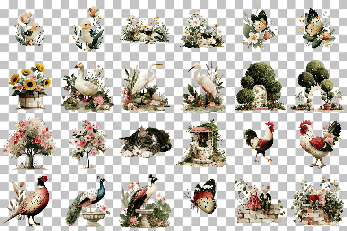 Watercolor Animals Garden Clipart, an Illustration by DreamCafeArt (Photo 3 of 6)