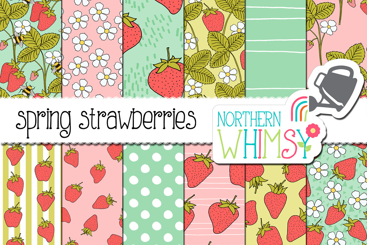 Spring Strawberries in Pastels, a Pattern Graphic by Northern Whimsy Design (Photo 4 of 4)