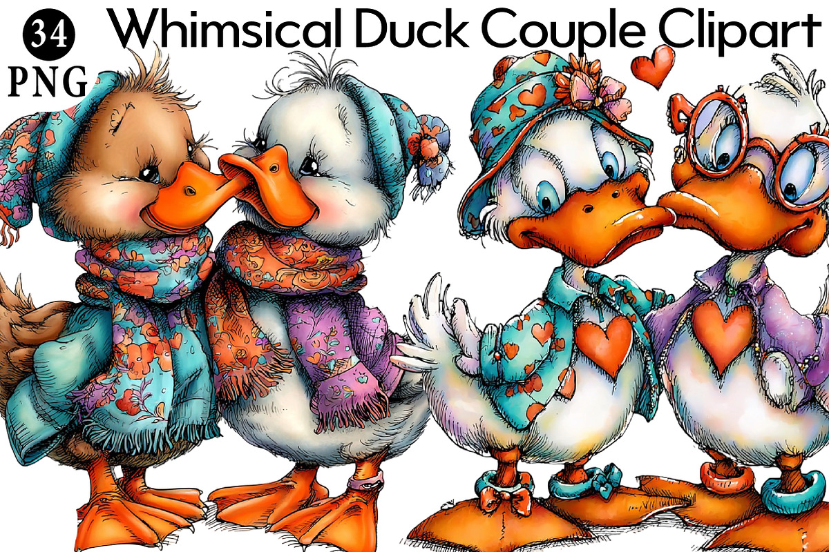 Whimsical Duck Couple Clipart, an Illustration by Daily.Designs (Photo 1 of 8)