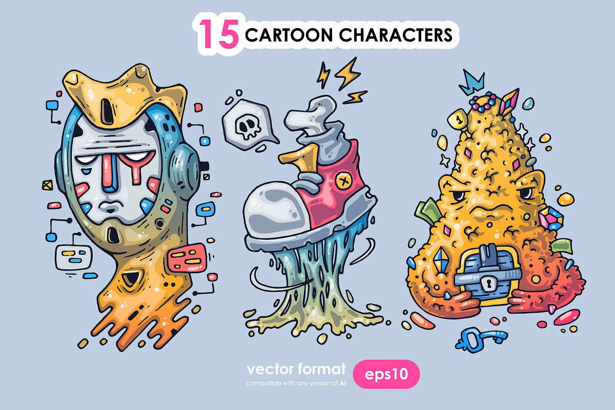 15 Different Cartoon Characters, an Illustration by Andrew_Derr