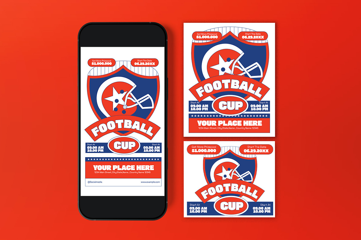 Orange Football Tournament Flyer Set, a Flyer Template by graphicook (Photo 3 of 3)