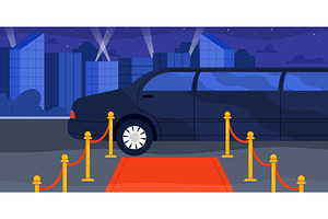 Luxury Limousine Arrival On Red, a Transportation Illustration by Flashvector