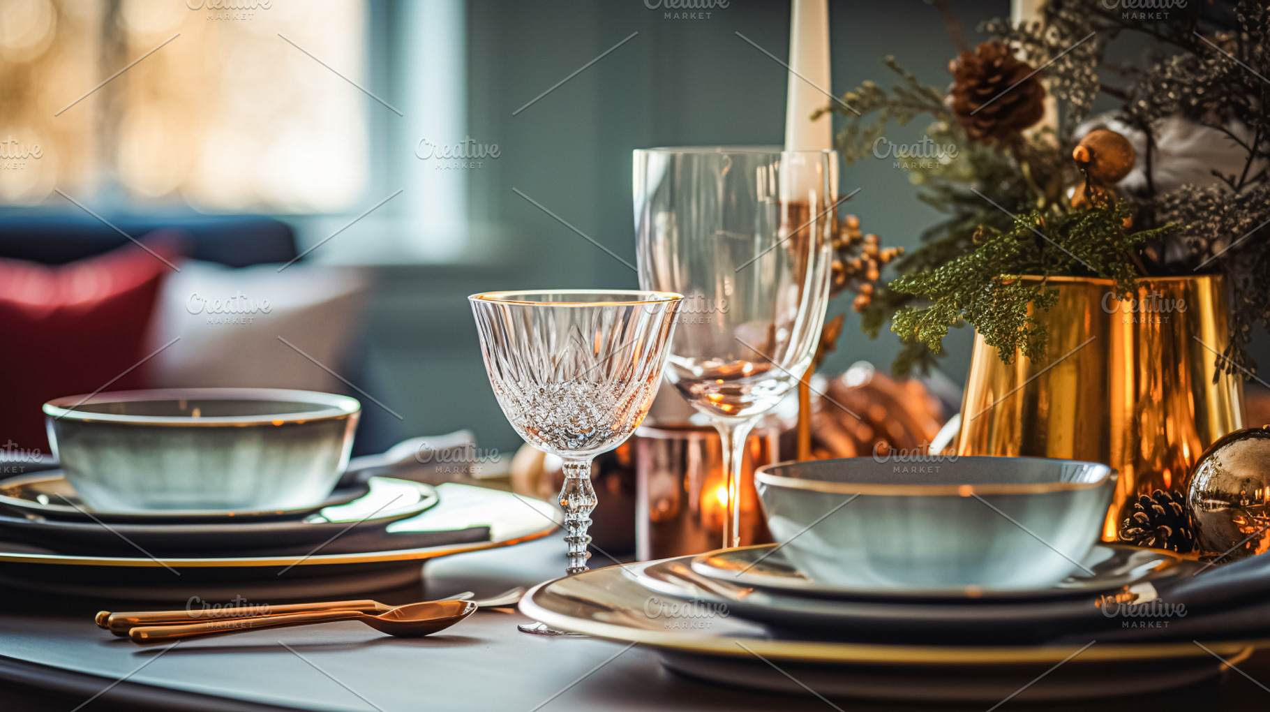 Christmas holiday family breakfast, table setting decor and fest, a Holiday Photo by Anneleven