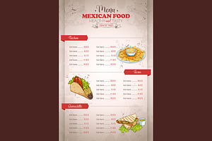 vertical color mexican food menu, a Food Illustration by Netkoff