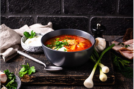 Traditional Ukrainian borsch with