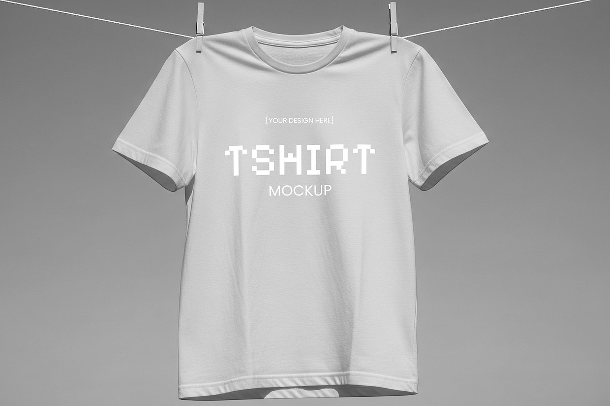 Hanging T-Shirt Mockup on Rope, a Shirt Mockup by graphypix (Photo 3 of 4)