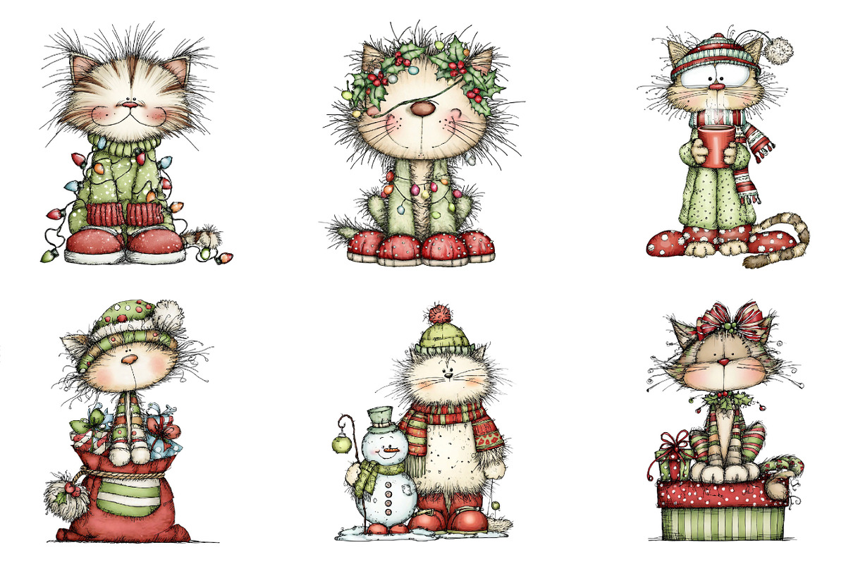 Whimsical Funny Christmas Cats Clipa, an Illustration by designcity5 (Photo 2 of 5)