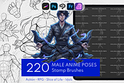 220 Male Anime Poses Procreate Stamp, a Brush Add-On by Selentaori Studio (Thumbnail 1 of 11)