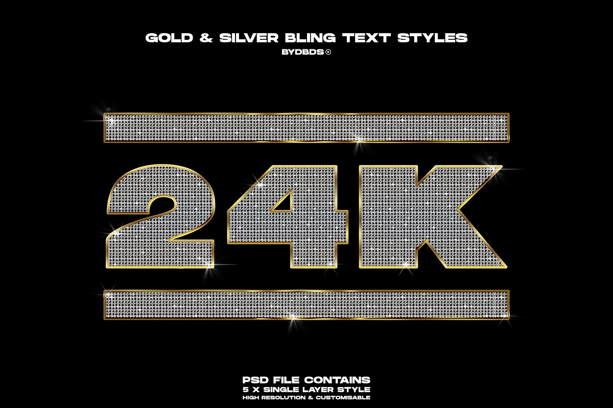 Gold & Diamond 'Bling' Text Styles, a Layer Style Add-On by dbdslondon (Photo 2 of 6)