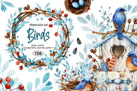 Christmas winter birds watercolor, a Wallpaper Graphic by Artmanata
