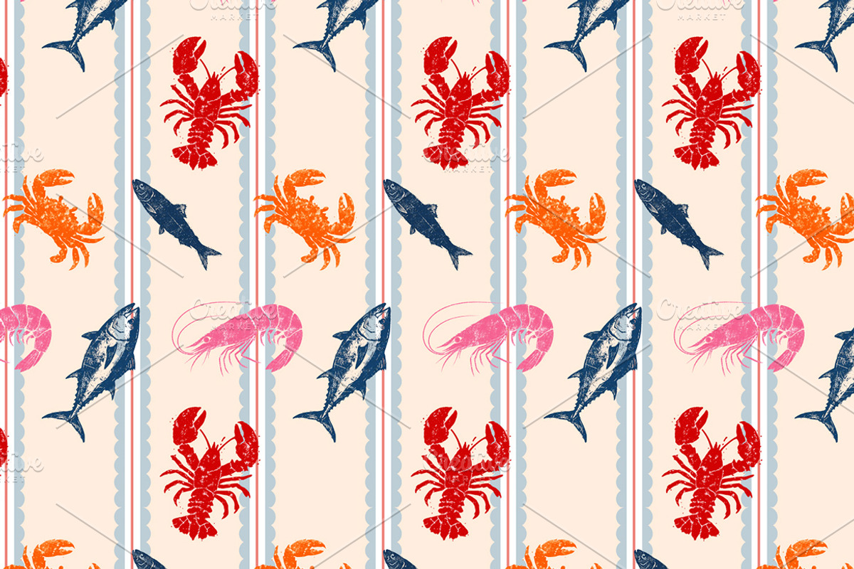 Vintage Coastal Seafood Pattern, a Pattern Graphic by MISS CHATZ (Photo 3 of 3)