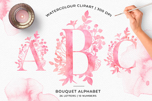 Watercolour Floral Alphabet Clipart