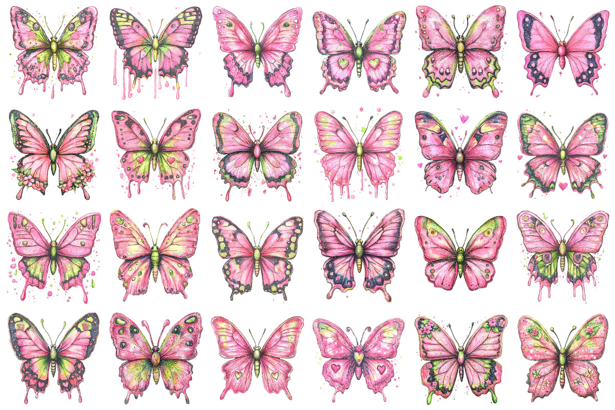 Watercolor Pink Girly Butterfly Clip, an Illustration by designcity5 (Photo 2 of 5)
