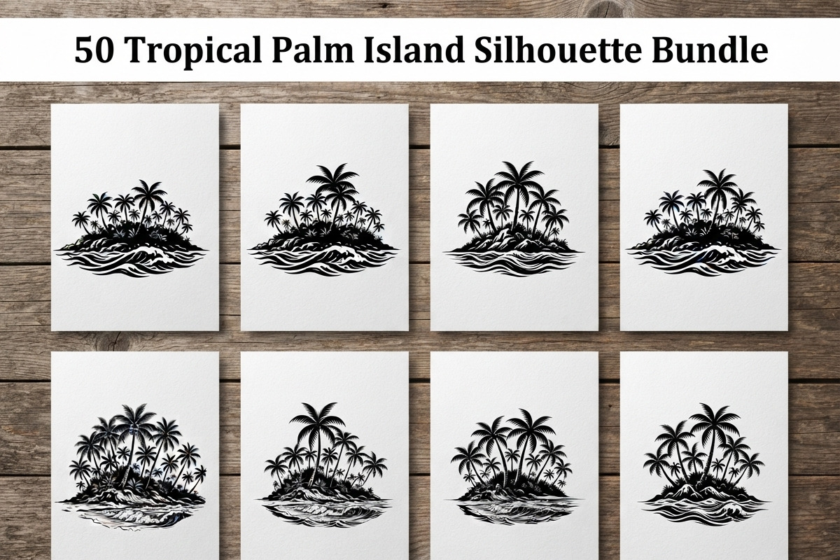 50 Tropical Palm Island Silhouette, an Empty State Illustration by Amazin_art (Photo 1 of 41)