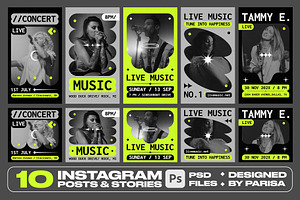 10 Music Instagram Posts & Stories, a Social Media Template by Parisa-Artstudio