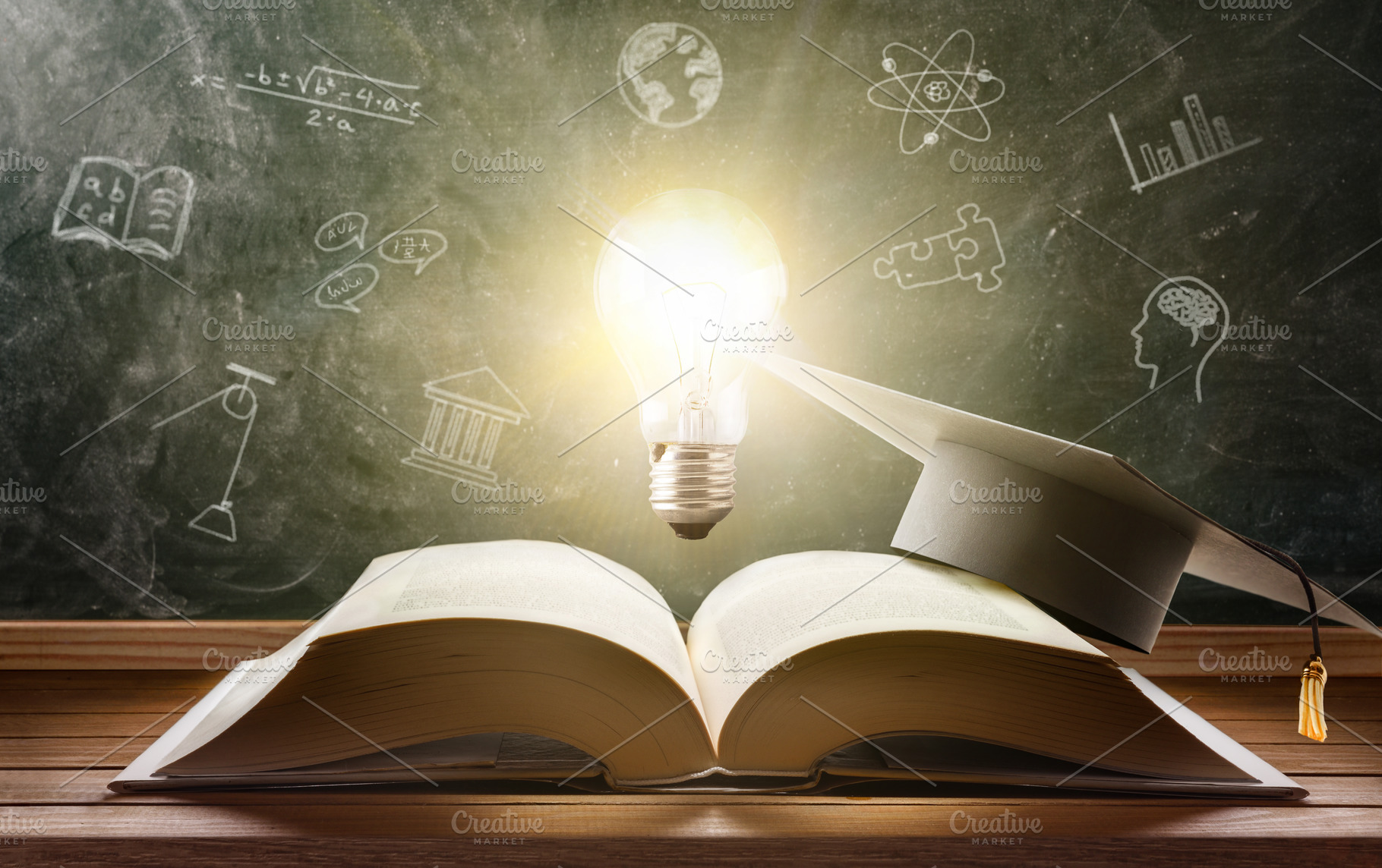 Concept of study in education with book an illuminated lightbulb, a School & Education Photo by Davizro's Market