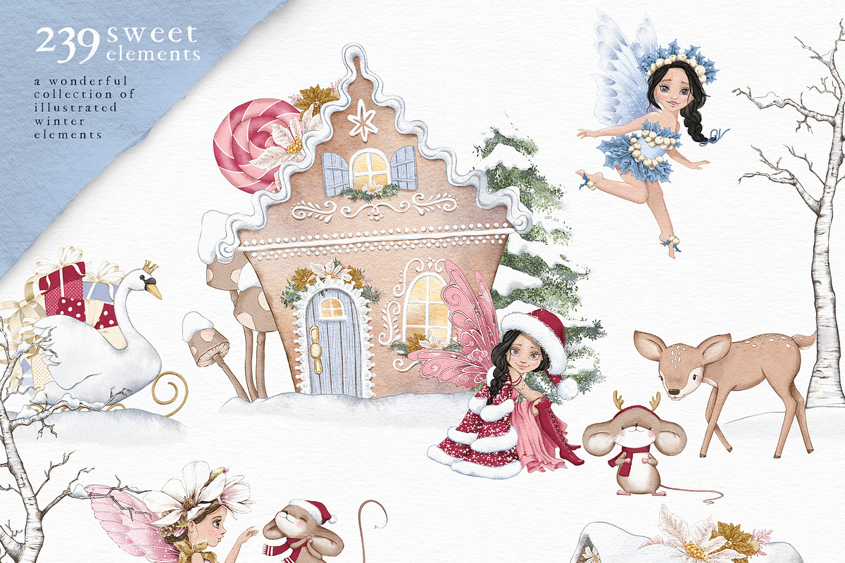 Fairy Christmas-Winter Illustrations, a Seasonal Illustration by Pretty Little Lines (Photo 5 of 16)