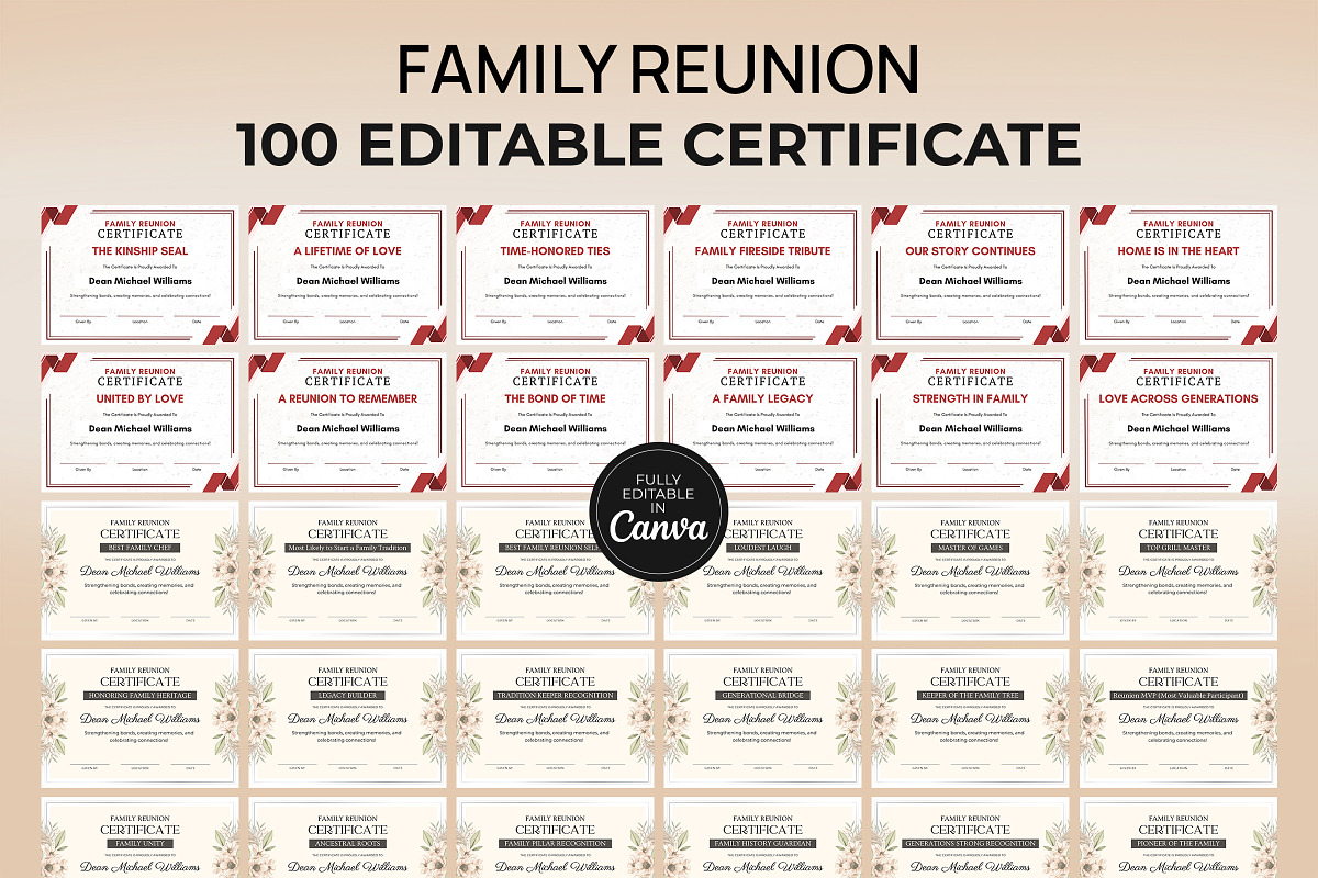 Family Reunion Certificate Bundle, a Print Template by Snapybiz (Photo 1 of 9)