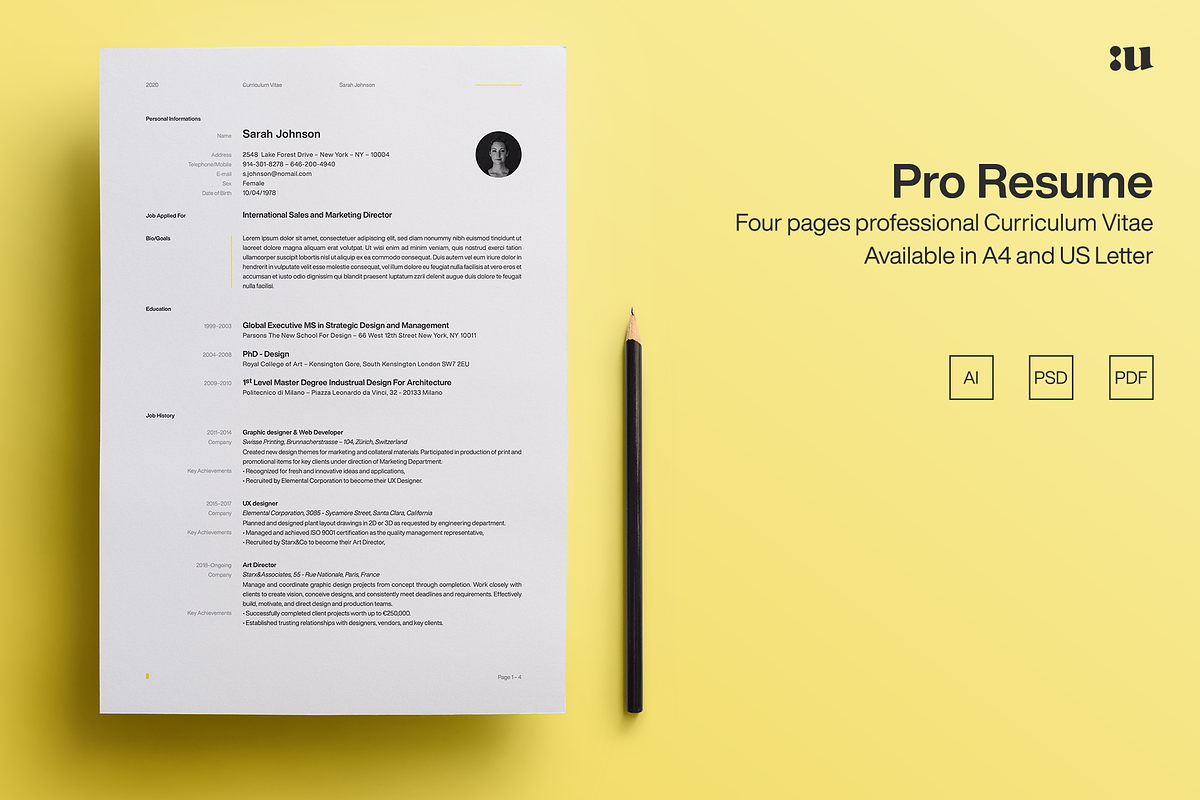 Pro Resume Template, a Resume Template by Unio Designs (Photo 1 of 5)